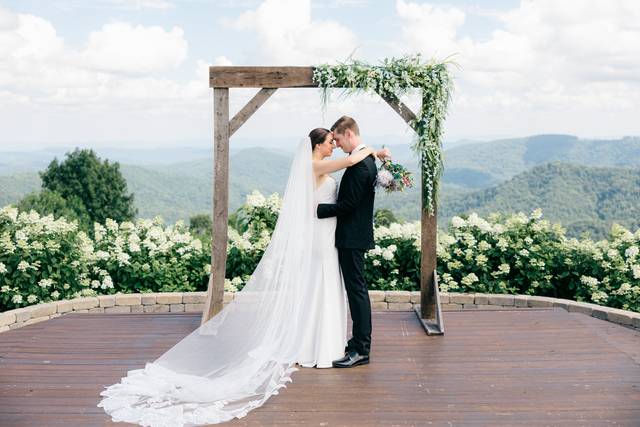 Bride and groom embracing 
